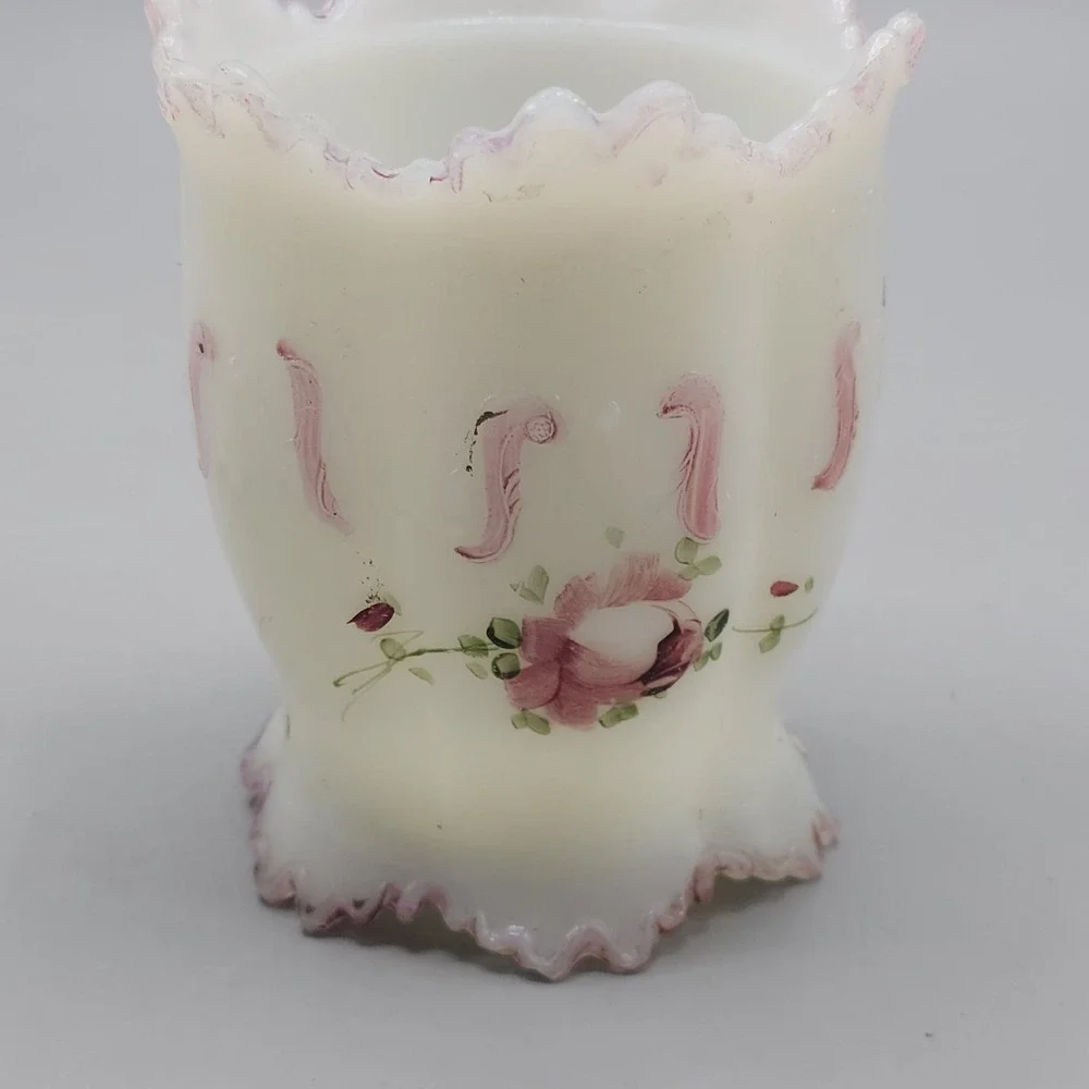 Vintage‎ EAGP Dithridge Creamer & Sugar Bowl White Milk Glass Roses Hand Painted